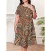 Big Size Women's Dress 3D Vintage Floral Summer Short Sleeve round Neck Casual Dress