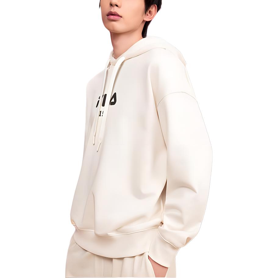 Fila Original Letter Comfortable Soft Loose Knit Hooded Long Sleeve Fleece Sweatshirt Unisex Sweatshirt Steam-White F51M449202F-IV