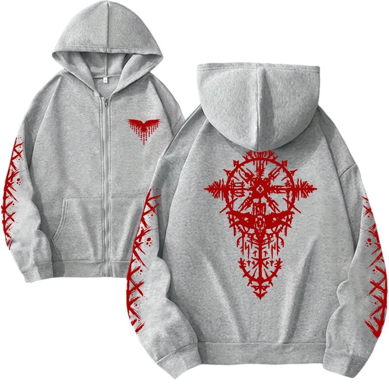 2026 New Arrival Women's Zipper Hoodie Ancient Viking Raven Print Sweatshirt Autumn Winter Casual Fashion Warm Hooded Coats