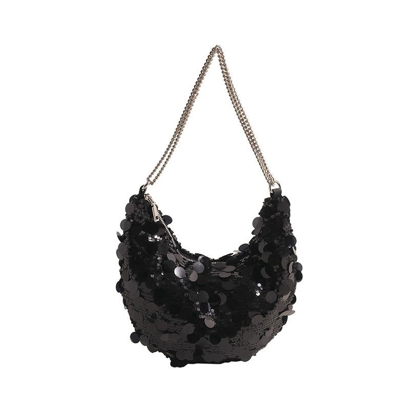 Stylish Moon Shape Shoulder Bag With Shiny Sequins чёрный