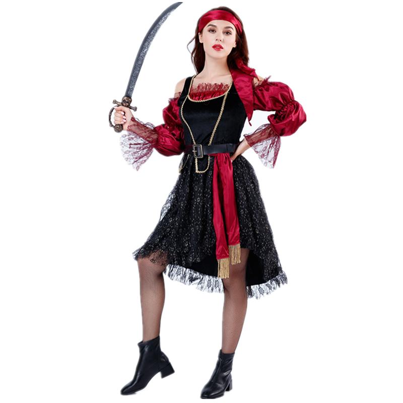 Sexy Pirate Costume Women Adult Halloween Carnival Costume Fantasia Fancy Dress Adult Cosplay Pirate Dress M чёрный