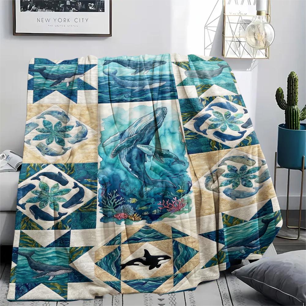 Ocean Retro Print Flannel Blanket, High quality Comfortable for All Seasons, Home Decor, Warmth and Comfort, Perfect for Christmas Gifts80
