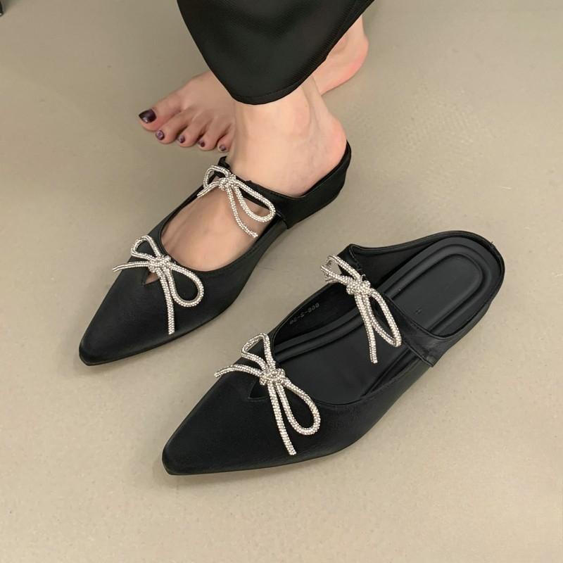 Fashion Summer New Pointed Head Shallow Mouth Butterfly Knot Anti-slip Wear-resistant Flat Shoes Low Heel Baotou Slippers
