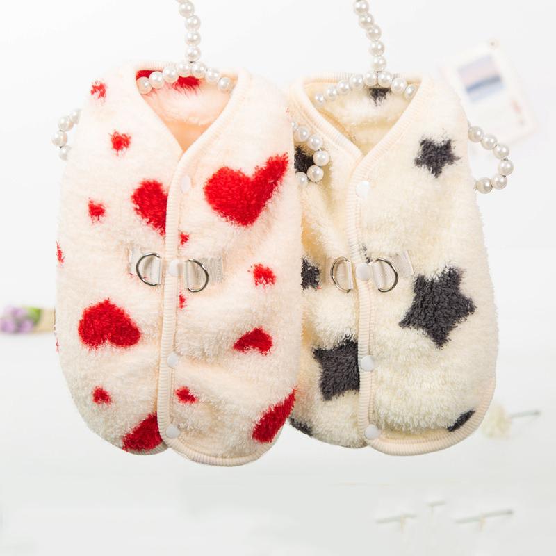 Double-Sided Fleece Puppy Jacket | Warm Vest for Pets & Cats | Heart Pattern Dog Clothes | Button-Back Open Vest for Maltese