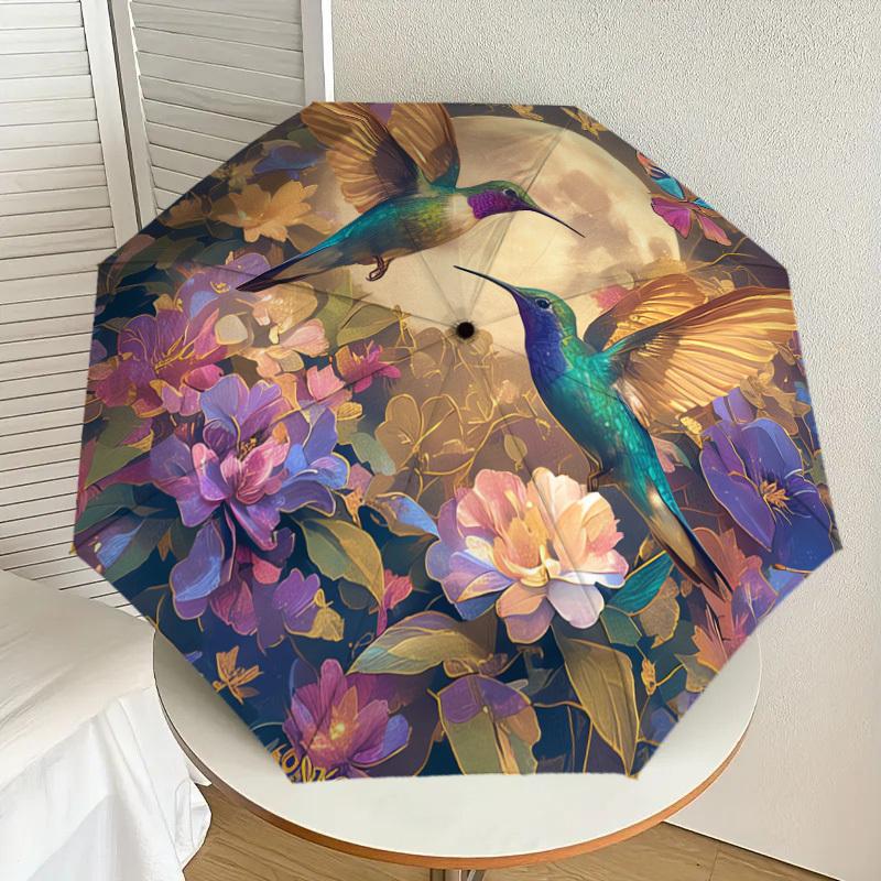 

1pc Hummingbirds in Moonlit Garden Umbrella with Plastic Handle,Suitable for All Seasons Home Travel Outdoor UmbrellaDD542