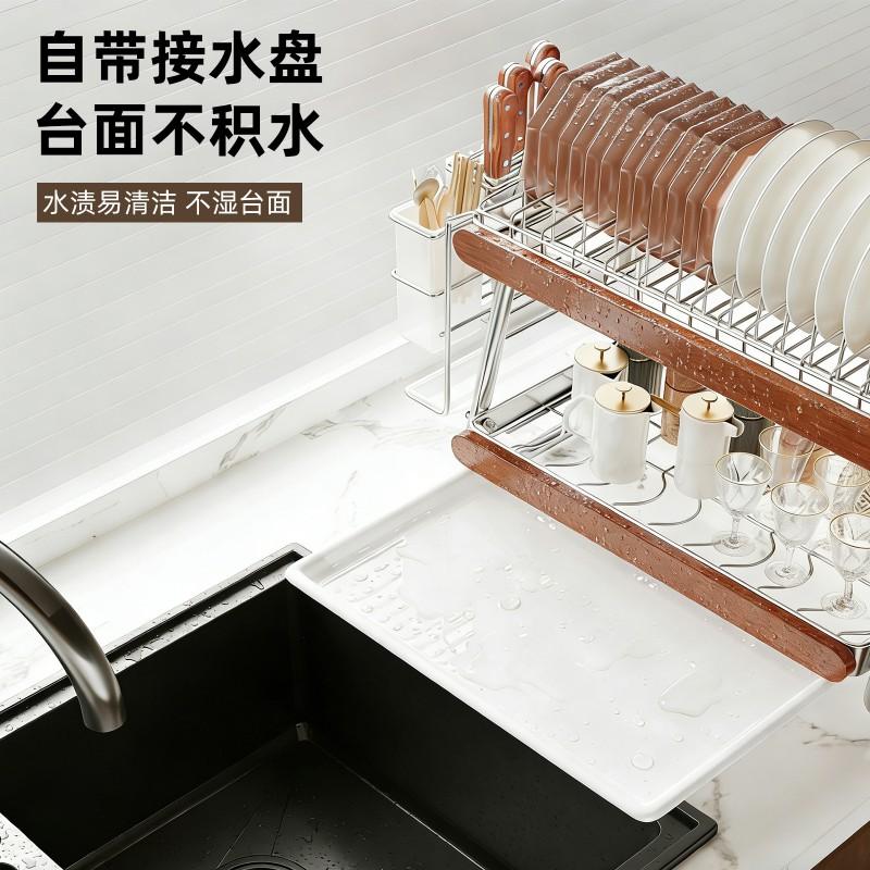 Stainless Steel Kitchen Countertop Rack With Drainage Bowls Plates Chopsticks Modern Minimalist Two Or Three Tier