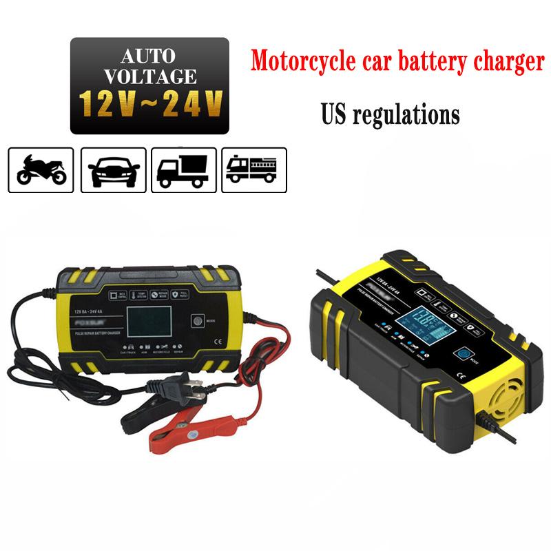 12V 24V 4A 8 Amp Motorcycle Car Battery Charger Intelligent Car Battery Charger Pulse Repair Starter US