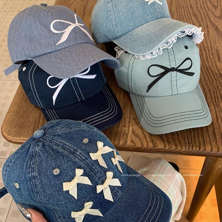 Butterfly Knot Denim Baseball Cap With Sun Protection For Casual Women