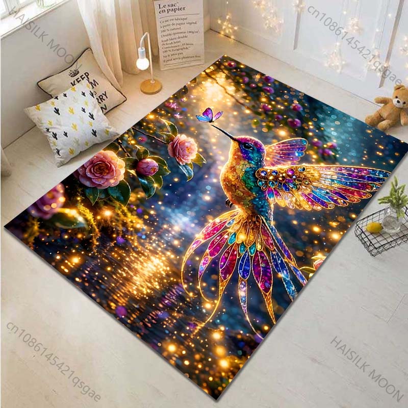 1PC Gemstone hummingbird with butterfly Carpet for Living Room Bedroom Sofa Home Decor Rus Non-slip Floor Mat Luxury Gift