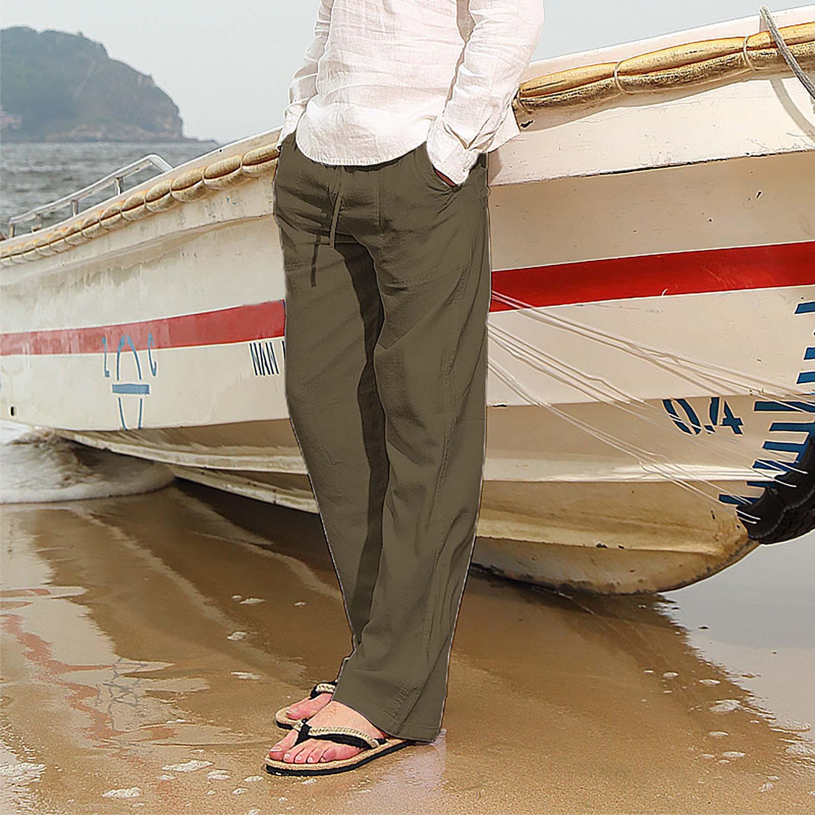 

Мужская мода из хлопка и льна больших размеров, повседневные длинные брюки с эластичной резинкой на талии и карманами XXXXL жёлтый