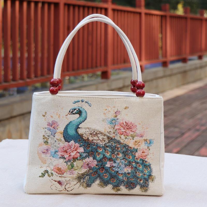 Yunnan Ethnic Style Double-layer Wooden Bead Bag Elephant Embroidery Bag Ethnic Fabric Bag
