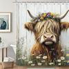 Highland Cow Rustic Flowers Shower Curtain,Bathroom Shower Curtains Bathtub Home Decor Waterproof Fabric Machine Washable with 1