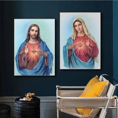 Klassisches christliches Heiliges Herz von Jesus und Maria, Leinwand, Gemälde, Poster, Drucke, Wandkunst für die Wohnzimmerdekoration, Cuadros