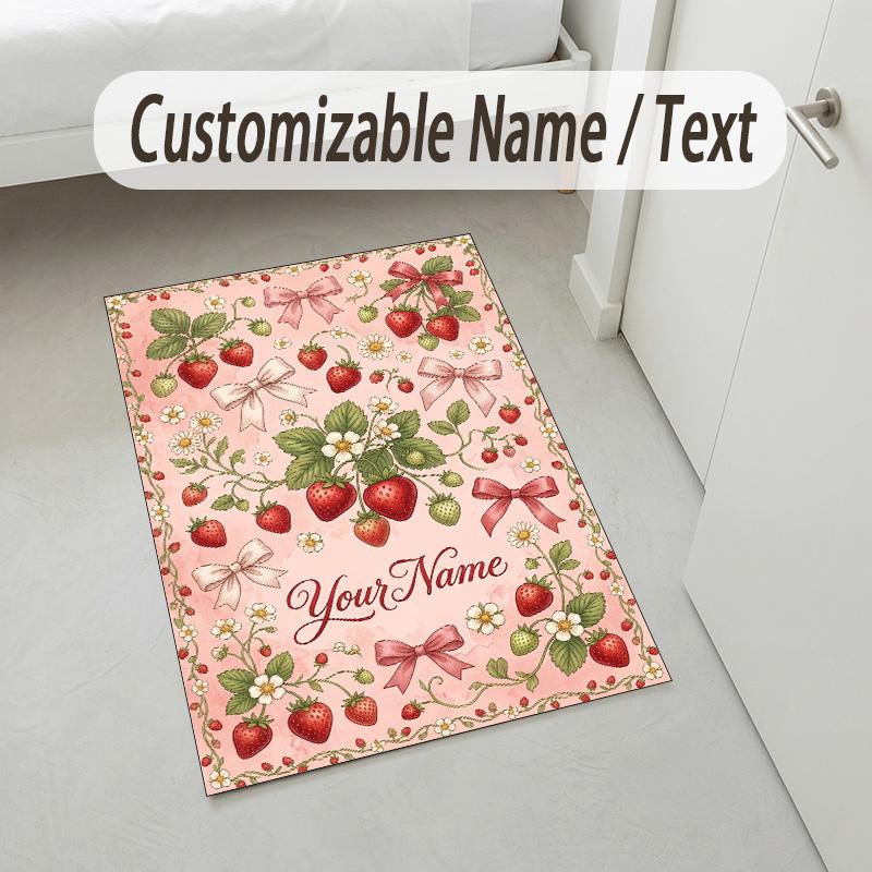 Floral Garden Theme Crystal Velvet Rug Personalized Custom Name Text Soft Floor Mat Home Decor