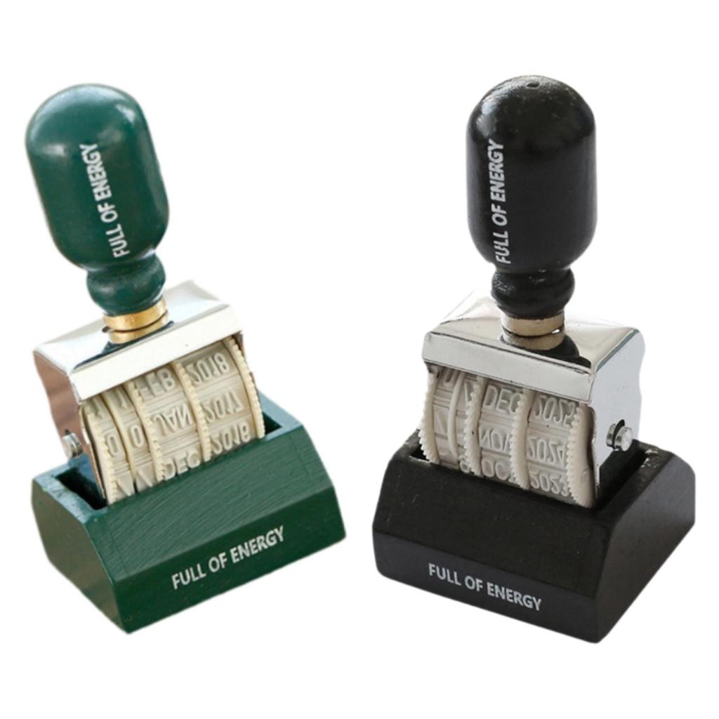Rollers Date Stamp with Wooden Handle And Base Rolling Wheel