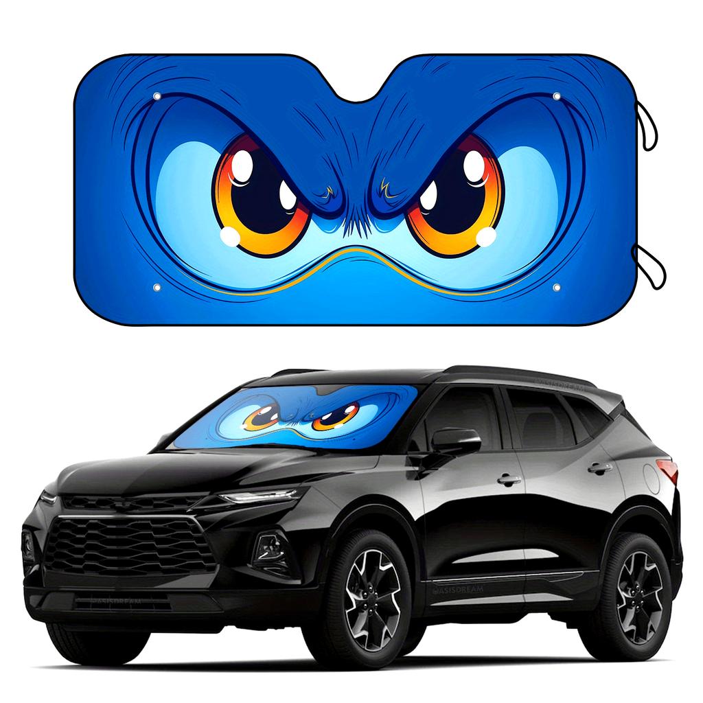 Eyes on Blue Background UV Block Sunshade with Accessories 4pcs Free Suction Cup Auto Front Window Windshield Vehicle