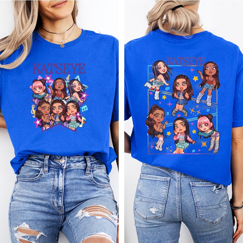 Korean Girl Group Katseye Double-Sided Print Short Sleeve T-Shirt, European Size Modal Top