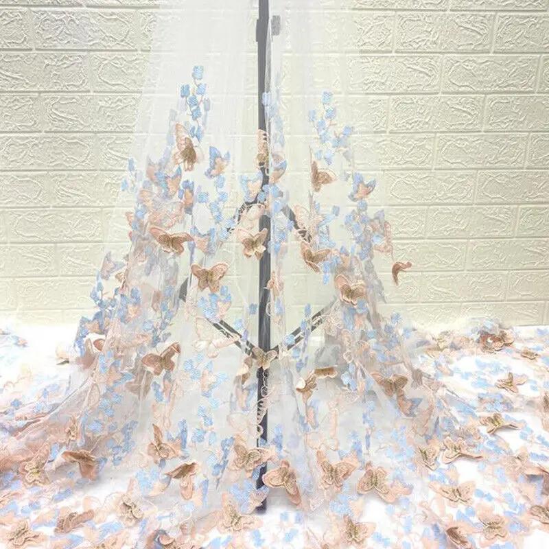 3D Butterfly Floral Embroidery Fabric Lace Mesh Voile Clothes Dress Material Suit DIY Fabric Sewing Craft Clothing Supplies