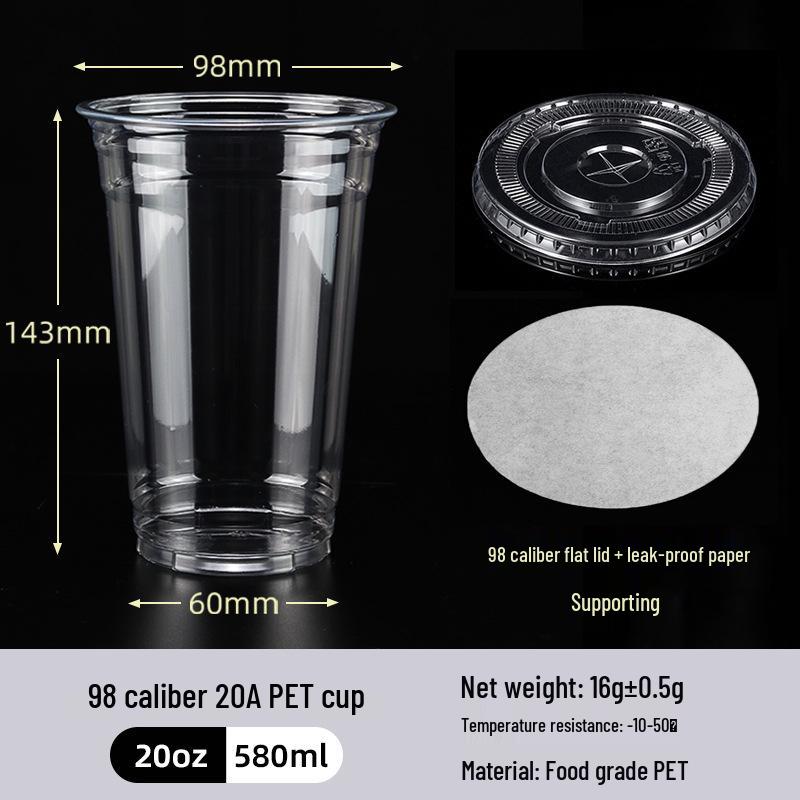 Disposable PET Plastic Cup with Lid - 98mm Caliber for Milk Tea, Coffee, Lemon Tea, or Iced Drinks