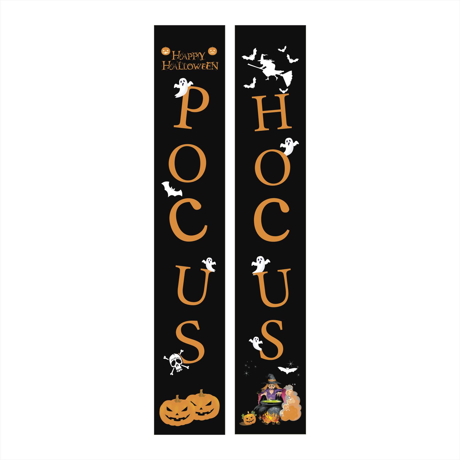 

1 Halloween Pair Couplet Banner Party Decor Treat Trick Porch Door Hanging Signs Black Pocus
