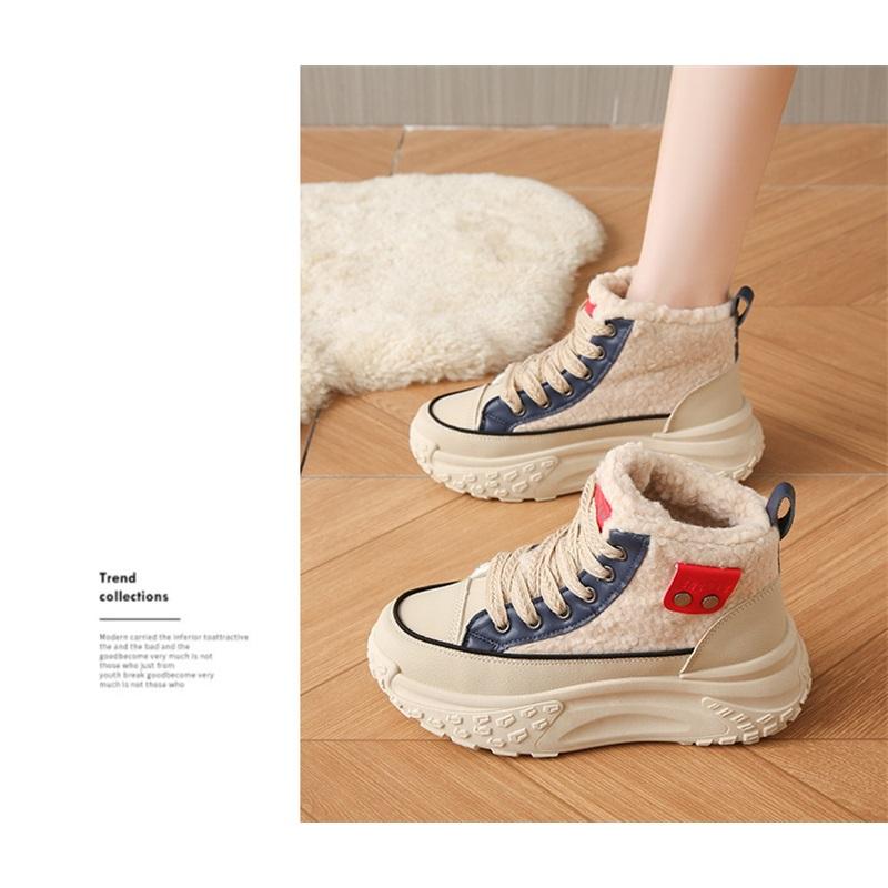Women's Winter Fashion Casual Trend With Plush Insulation High Top And Height Increasing White Shoes