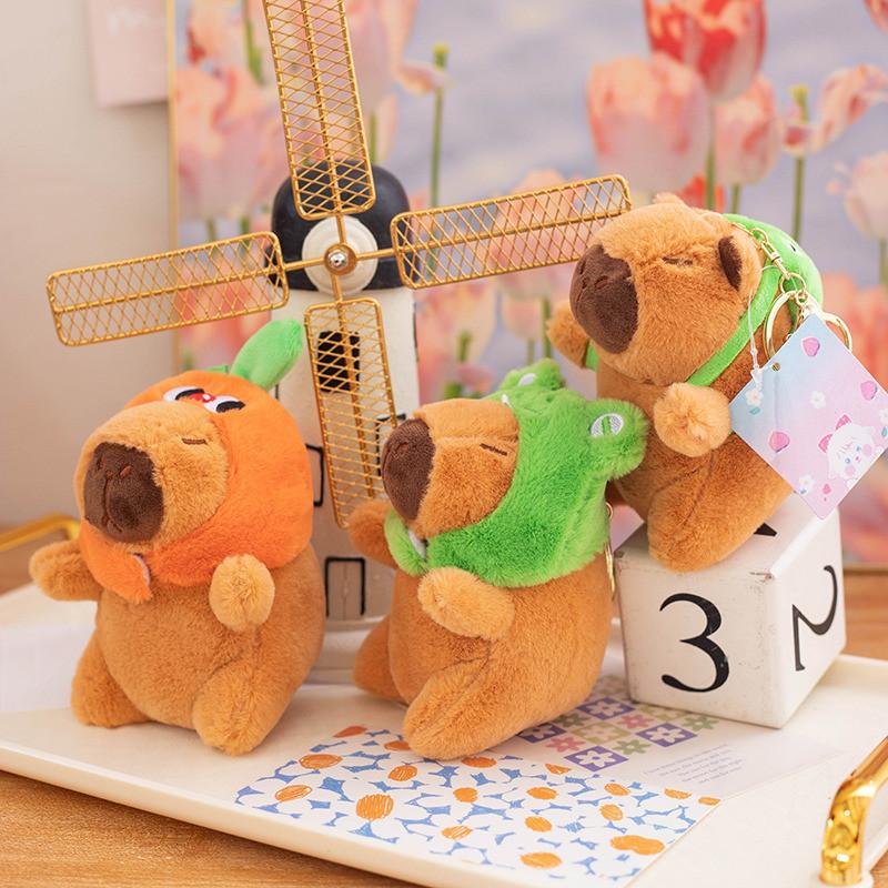 Hat Orange Frog Capybara With Backpack Plush Keychain Toy Decoration Pendant