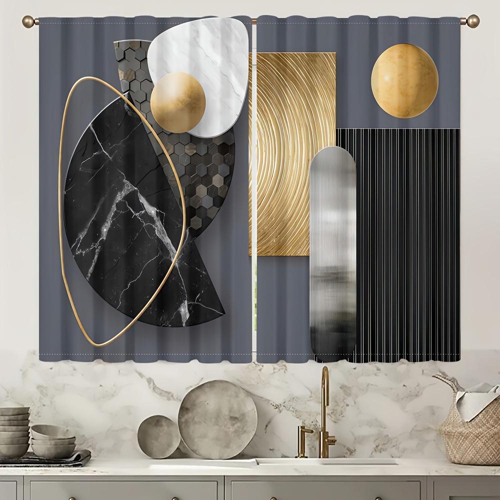 2 szt. Abstrakcyjny Geometryczny Nadruk Artystyczny Zasłony z Kieszeniami na Karnisz Drukowane Cyfrowo Zasłony do Salonu Sypialni Gabinetu Jadalni