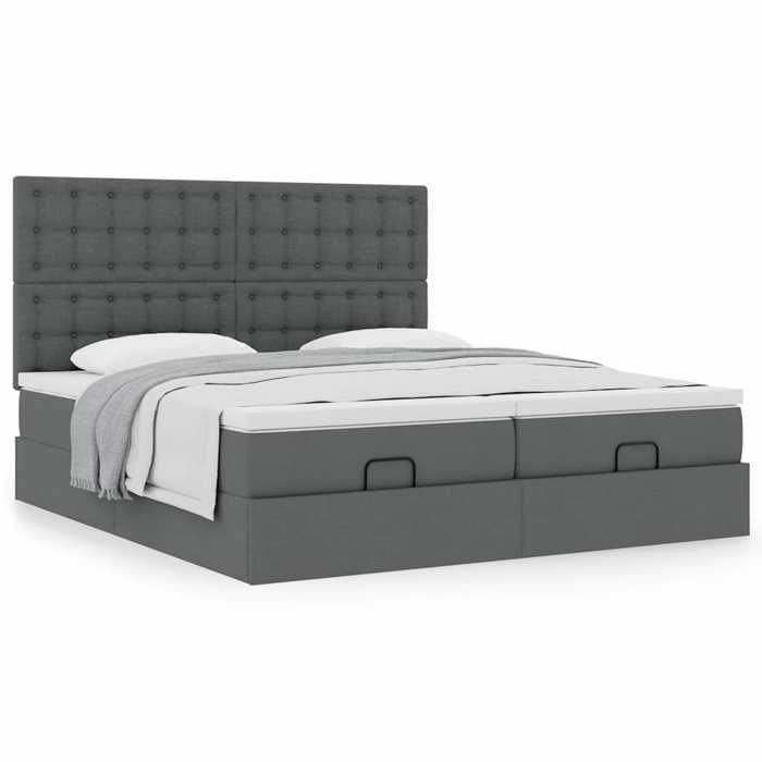Exclusive House - Ottoman Bed Frame with Dark Grey Mattress 160x200cm Fabric