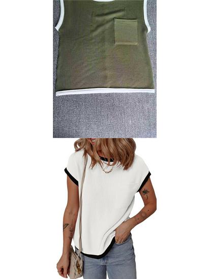 Women's Short Sleeve Ribbed Knit T-shirt - Casual Spring/Summer Top