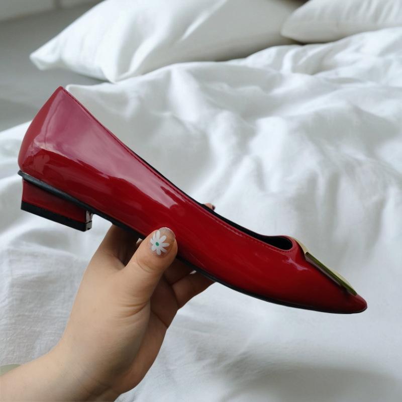Lady Ww Classic Rv Square Buckle Small Square Head Shallow Mouth High Heels Women's Autumn and Winter New Thick Heel Flat Bottom Commuter Shoes