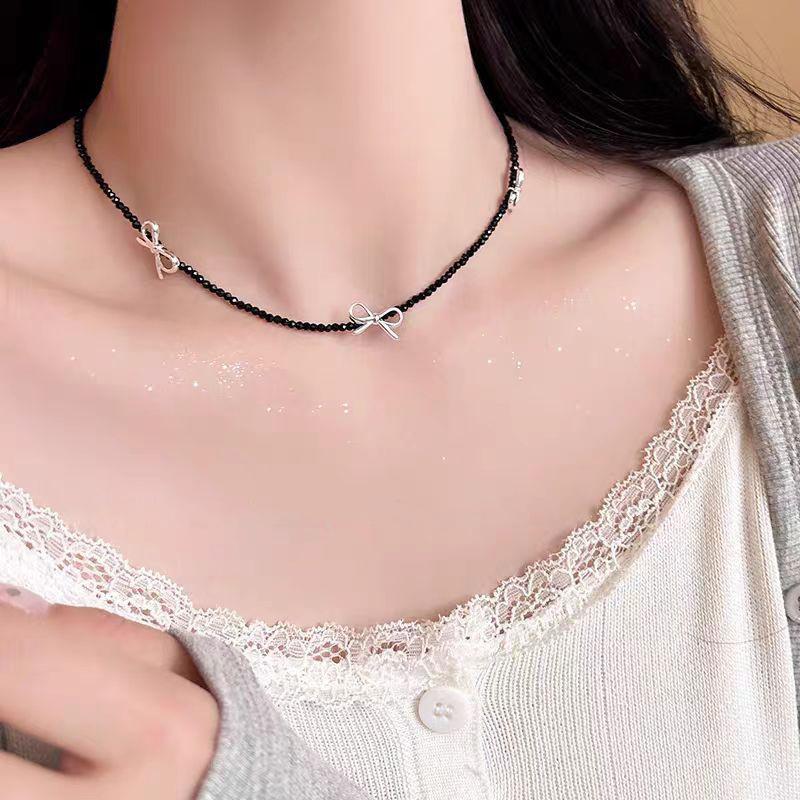 Y2K Imitation Pearl  Beads Necklace Elegant Bow Charm Choker Girls Neck Chain Women Party Jewelry Gifts Collar