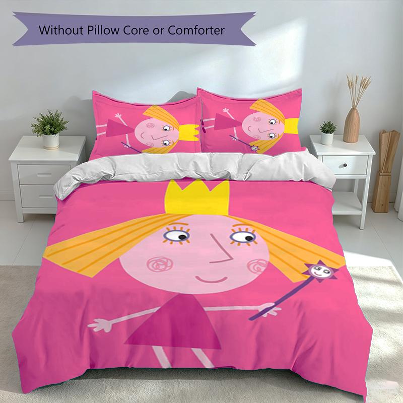 3pcs Ben and Holly's Little Kingdom Duvet Cover Set, Includes 1 Duvet Cover and 2 Pillowcases,Skin-Friendly&Comfortable Fabric,Suitable Bedding Sets
