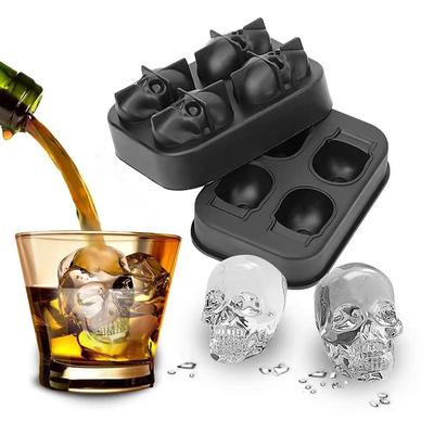 Döskalle Silikon Iskubstillverkare Glassform Fyra Fack Bar Whisky Cocktails För Halloweenfest Lätt att Rengöra Köksredskap