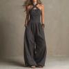 Women's Halter Sleeveless High Waist Loose Wide Leg Jumpsuit Solid Striped Casual Long Pant Romper For Vacation Daily Wear