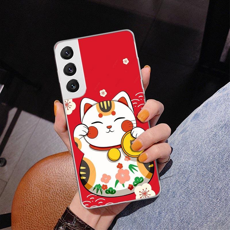 Lucky Cat Maneki Neko Japanese Phnoe Case for Samsung Galaxy S26 S25 Edge S23 S24 Ultra S22 Plus S21 S20 FE Unique Cover Soft Co