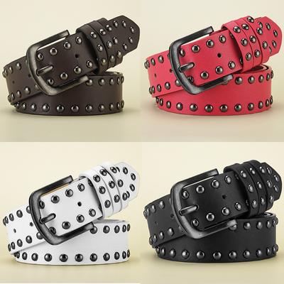 European And American Punk Round Rivet Belt Men'S Middle-Aged And Young Denim Casual Versatile Wide Belt Women'S Belt