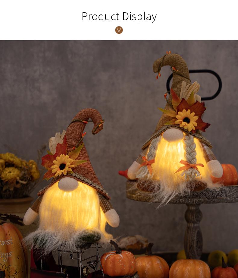 Haobei Thanksgiving Harvest Decor: Maple Leaf & Sunflower Beanie with Rudolph Light-Up Gnome