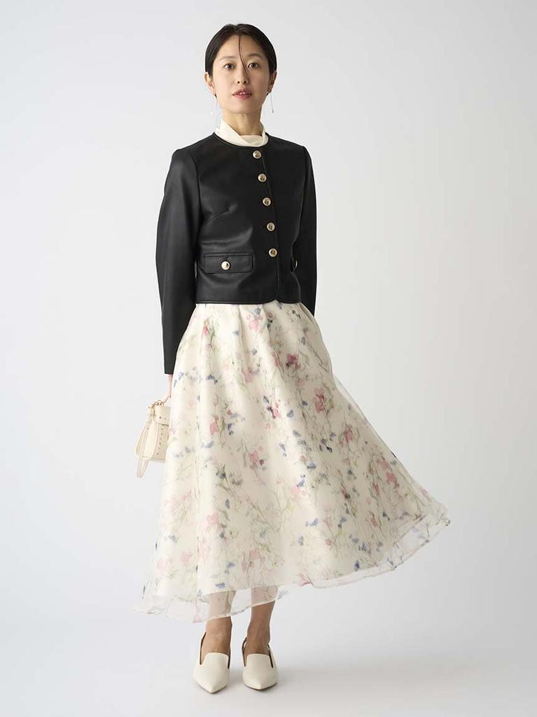 Layered Flower Print Skirt CWFS251054OWHT38