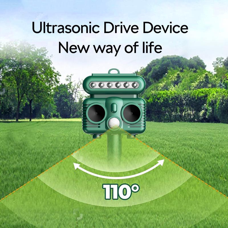 High-Power Outdoor Ultrasonic Animal Repeller Solar + USB оливковое зеленый
