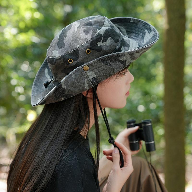 Camouflage Hat Bucket Hat Western Cowboy Outdoor Hiking Hat Summer Hiking Fishing Shading Sun Protection Hat