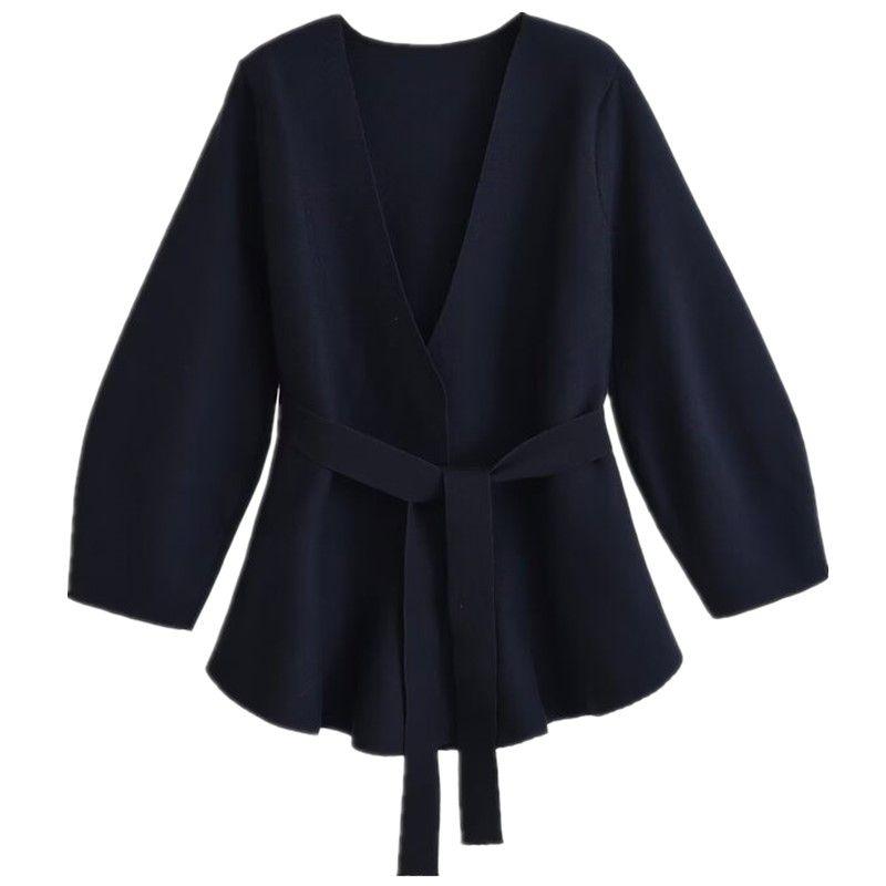 

Fashion Wind 2024 New Fall Women s Clothing Stylish with Belt Knitting Long Sleeve Suit Coat 9598128 Sea Blue L