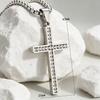 Stainless Steel Cubic Zirconia Cross Pendant Necklace, Zircon Inlay Faith Jewelry Gold/Silver Color Black for Men