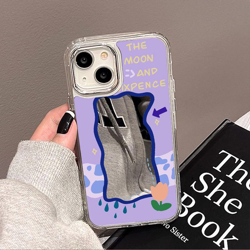 Purple creative flower mirror surface, suitable for iPhone17 mobile phone case 16pro electroplating buttons x Apple 14 all-inclusive 15