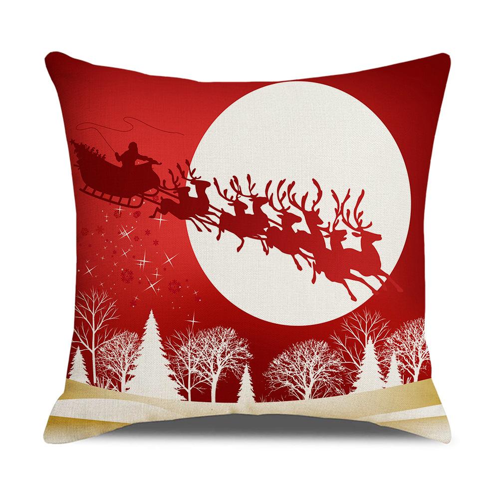 New Red and White Christmas Pillowcase Homewares Cartoon Elk Linen Sofa Pillowcase