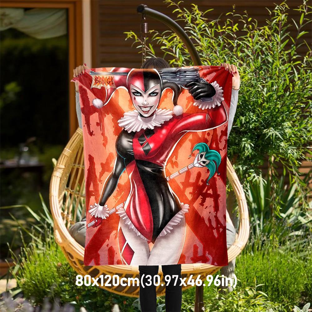 

1pc Harley Quinn Bang Joker Outdoor Blanket - Throw Blanket, Soft , Flannel Blankets, Living Room, Travel, Camping-1102189 80x120cm