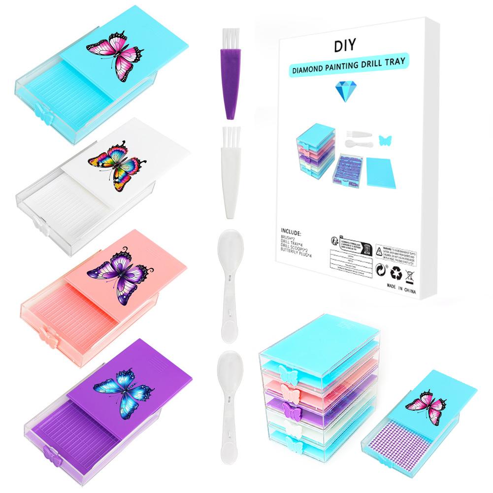 4Pcs Diamond Painting Tray Diamond Painting Beads Sorting Tray with Sppon & Brush Rhinestone Organizer Plate for Kids Adults