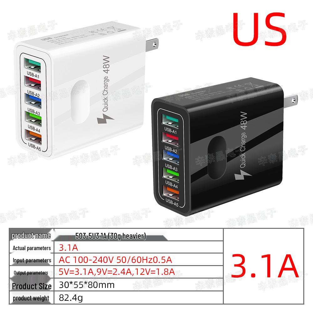 48W Multi-Port USB Mobile Charger with QC3.0 - EU/US/UK Fast Charging Adapter
