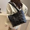 Fashion Solid Color Shoulder Bags Large Capacity Down Cotton Padded Quilted Tote Bag Shopping Bag Women Girls