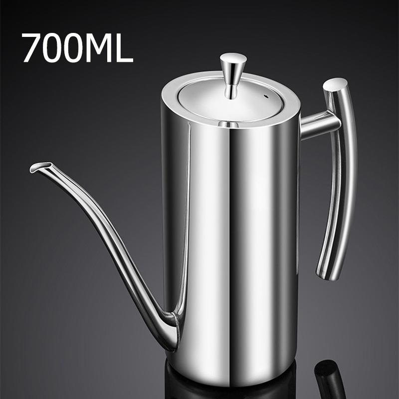 Stainless Steel Oil Pot Kitchen Oil Tank Pot Sauce Vinegar No Drip Dust-Proof Oil Storage Container Tank Storage Kitchen Tools