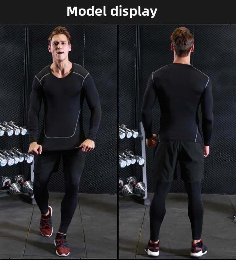 Pánské rychleschnoucí prodyšné kompresní kompresní punčochy - dlouhý rukáv s vysokým elastanem pro fotbal, basketbal a běh.